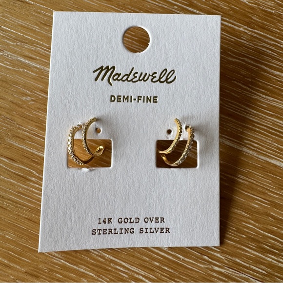 NWT! | MADEWELL Demi-Fine Pavé Double Hoop Earrings, 14k Gold - Picture 15 of 15